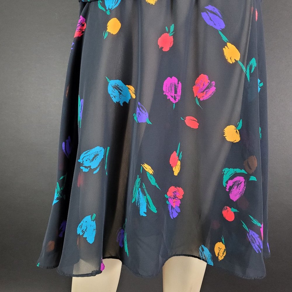 80s Sheer Black Abstract Floral Dress - image 5